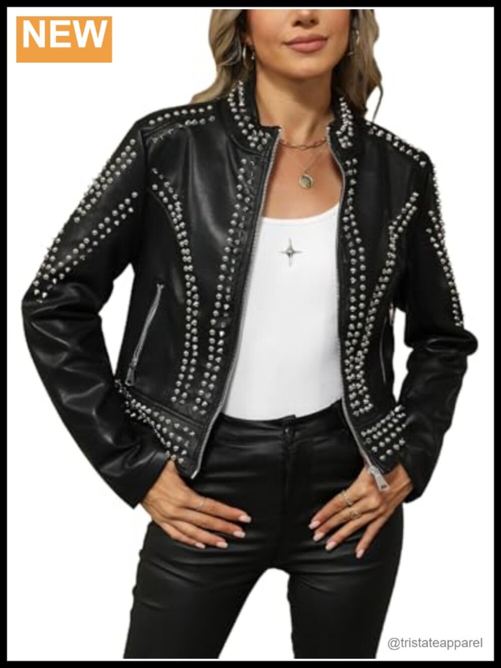 Faux Leather Moto Jacket Studded Rivet Punk Rock
